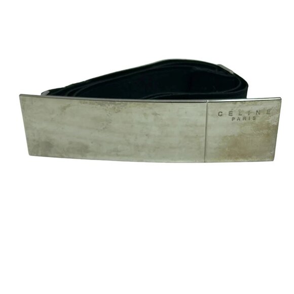 CELINE - Black Silver Chemical Fiber Hardware Belt - Picture 3 of 5